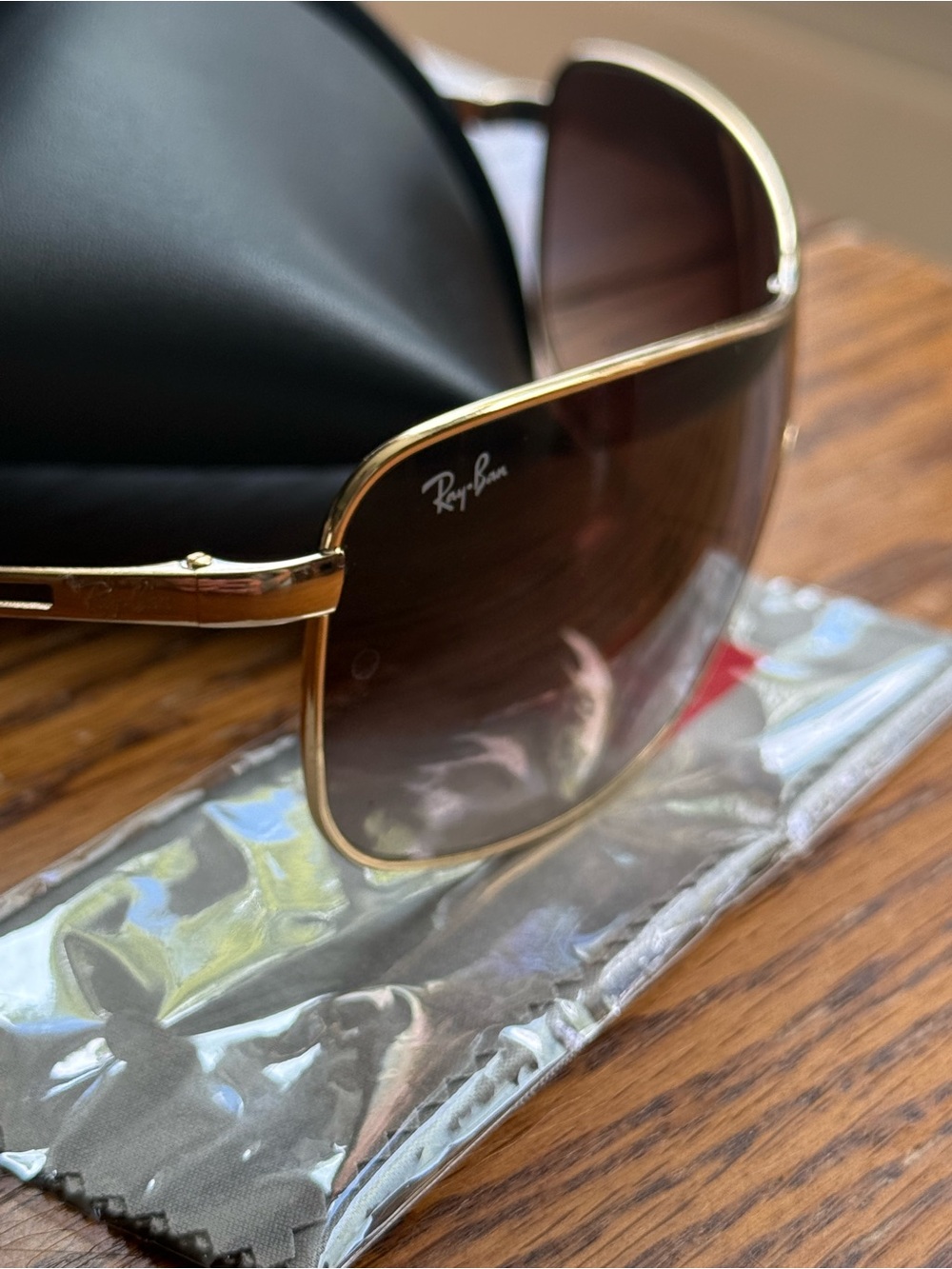 Ray-Ban Gold Frame Brown Gradient Shield Sunglasses - Picture 8 of 9